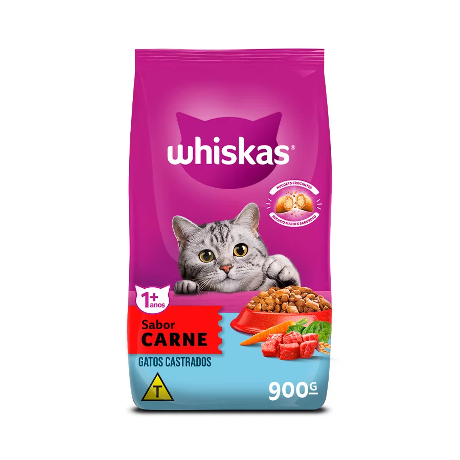 Ração Whiskas Carne Para Gatos Adultos Castrados 900 g