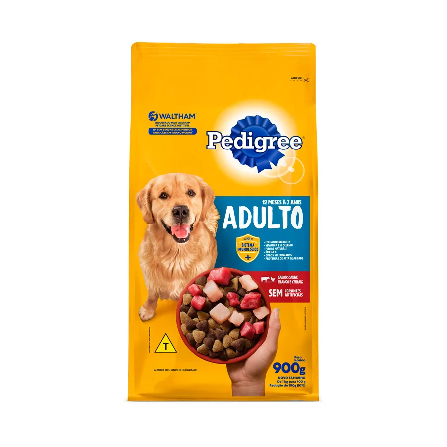 Ração Pedigree Carne Frango e Cereais Para Cães Adultos Raças Médias e Grandes 900 g