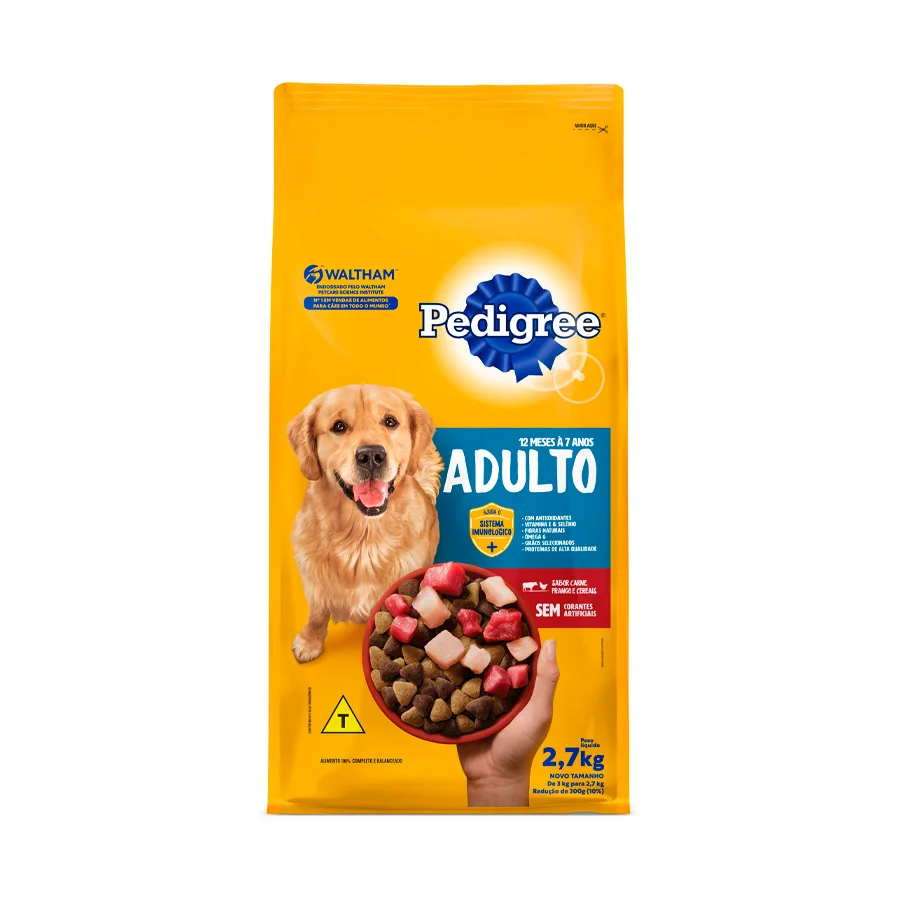 Ração Pedigree Carne Frango e Cereais Para Cães Adultos Raças Médias e Grandes 2,7 kg