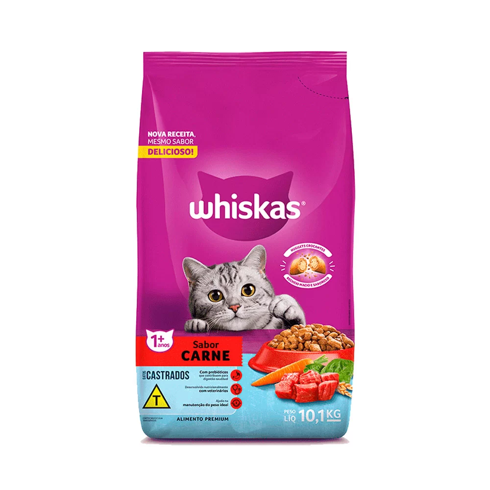 Ração Whiskas Carne Para Gatos Adultos Castrados 10,1kg