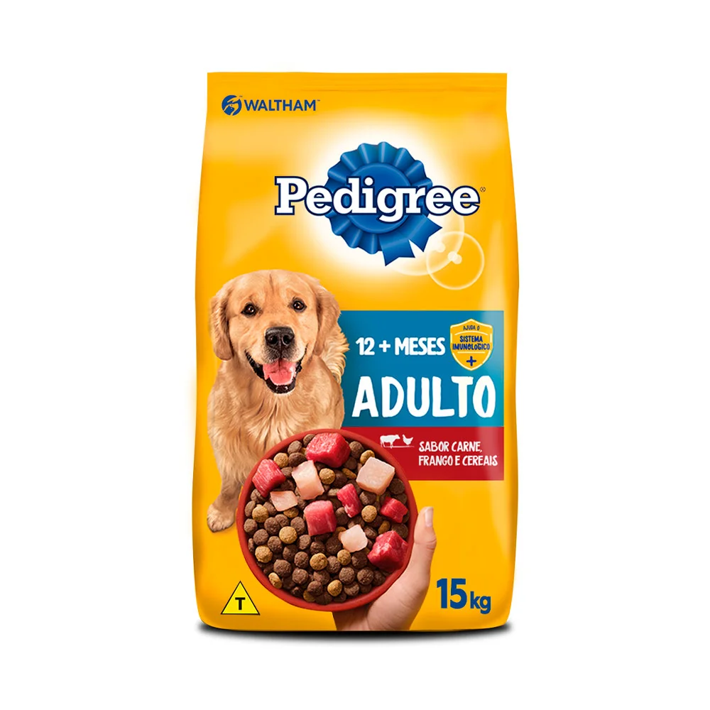 Ração Pedigree Carne Frango e Cereais Para Cães Adultos Raças Médias e Grandes 15 kg