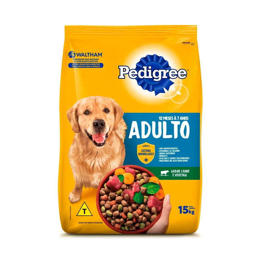 Ração Pedigree Carne e Vegetais Para Cães Adultos Raças Médias e Grandes 15  kg - Transpety