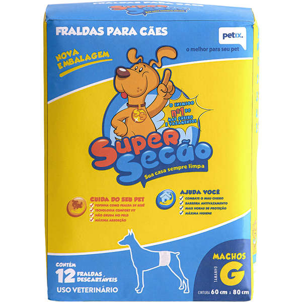 Fralda descartável SuperSecão para cães machos  - Tamanho G com 12 unidades