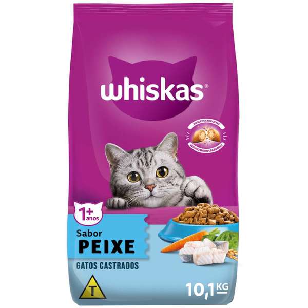  Ração Whiskas para Gatos Adultos Castrados Sabor Peixe 10,1 kg