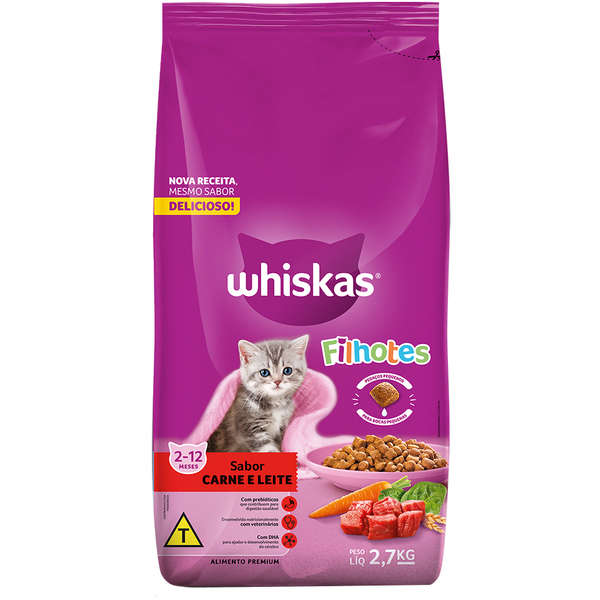  Ração Whiskas Carne e Leite Para Gatos Filhotes 2,7 kg