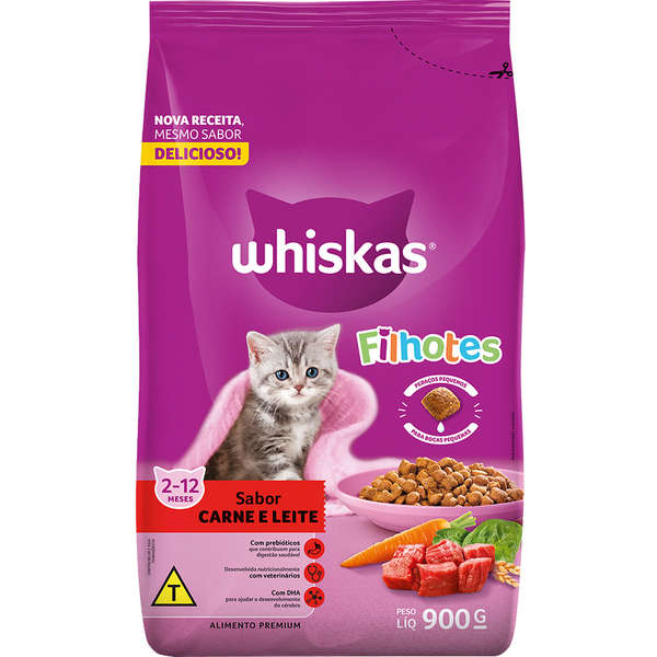 Ração Whiskas Carne e Leite Para Gatos Filhotes 900 g