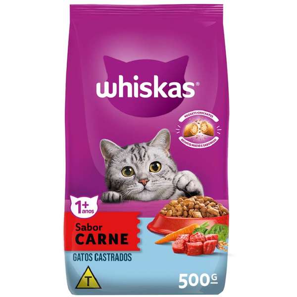 Ração Whiskas Carne Para Gatos Adultos Castrados 500 g