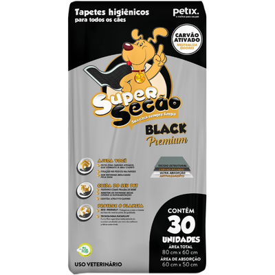 Tapete Higiênico Super Secão Black Premium com 30 unidades